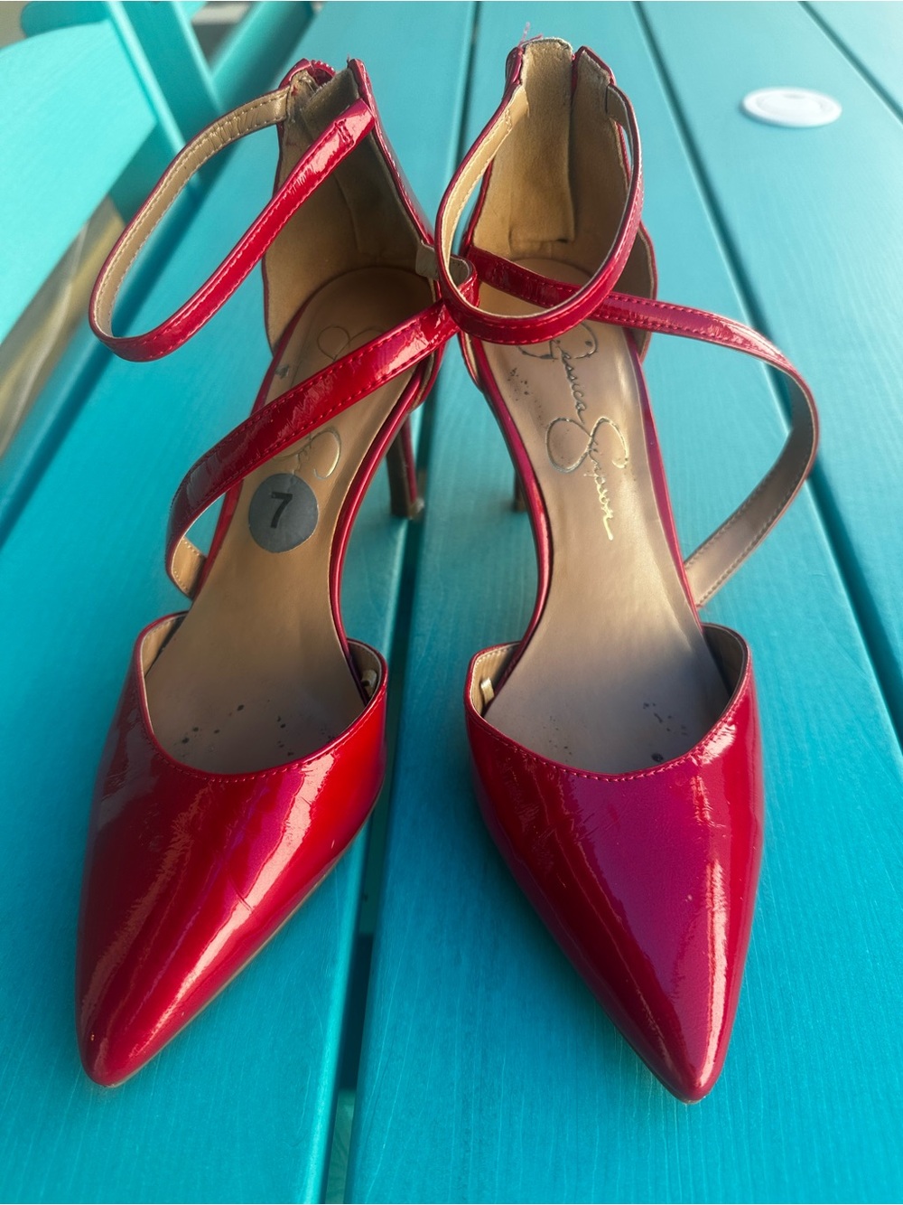 Jessica Simpson Red Patent Pointed-Toe Strappy Heels size 7